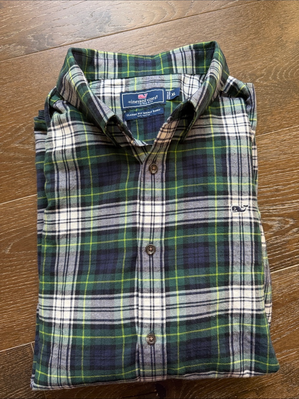 Vineyard Vines Navy, Green & White Plaid Button-Down Shirt